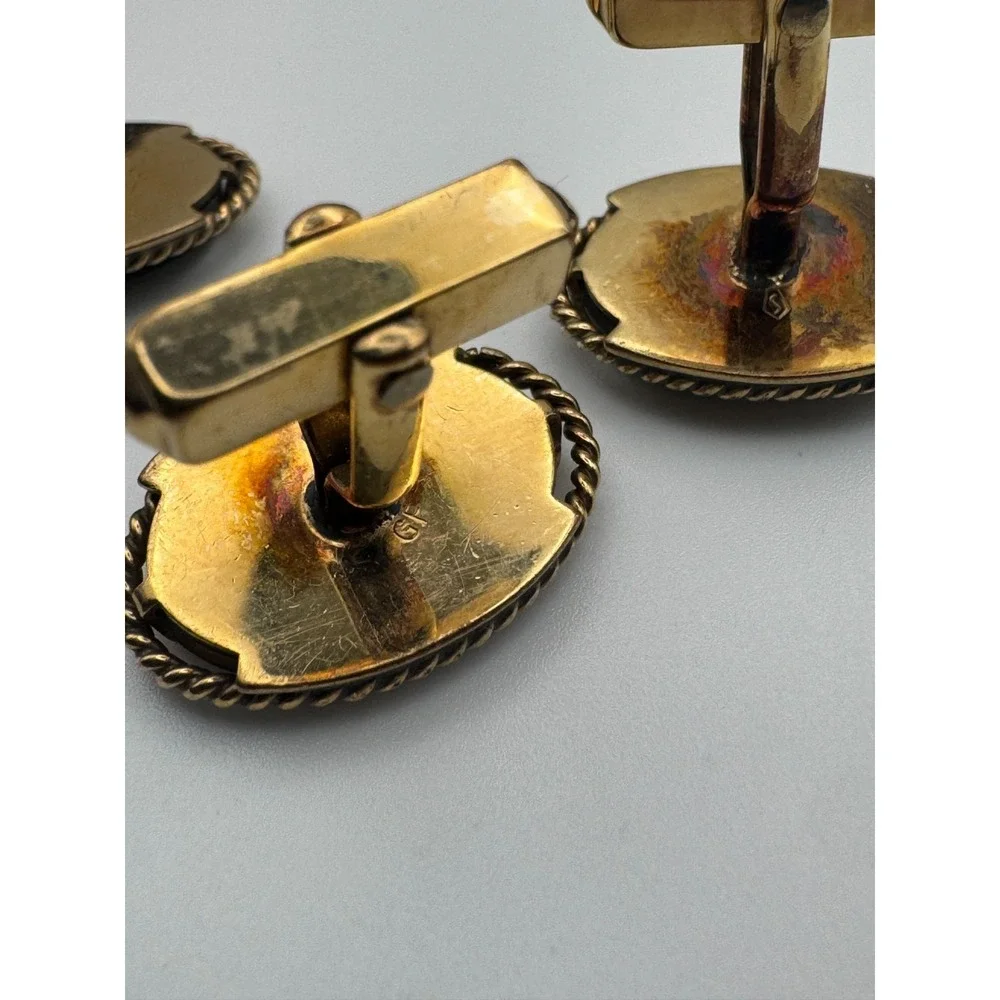Vintage Cufflinks Lot Gold Filled Tiger Eye Black Stone Enamel 4 Pairs